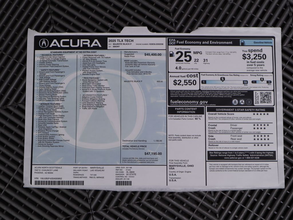 2025 Acura TLX Technology Package With Navigation